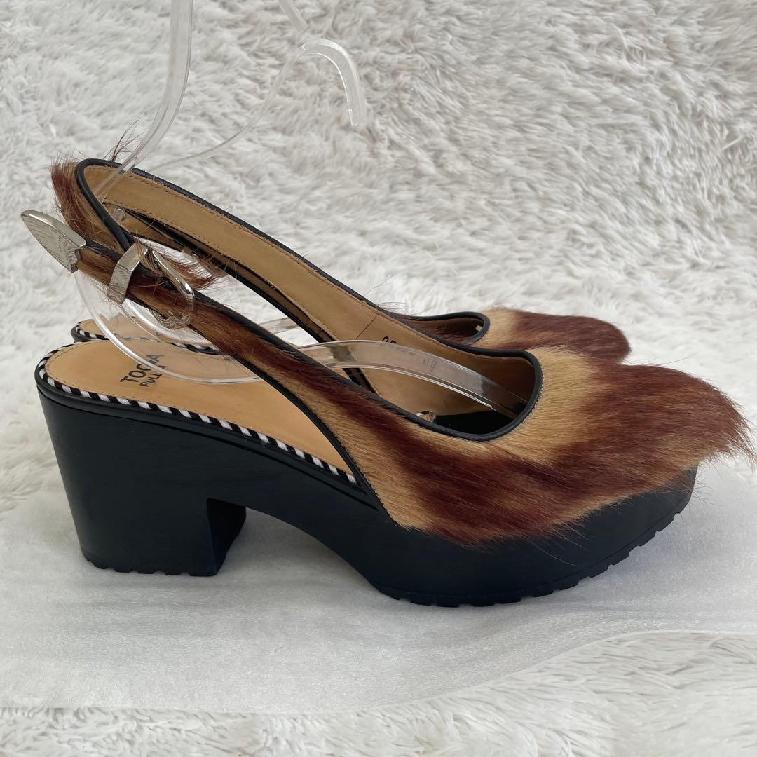 TOGA PULLA ヘアカーフサンダル　チャンキーヒール　ブラウン　38