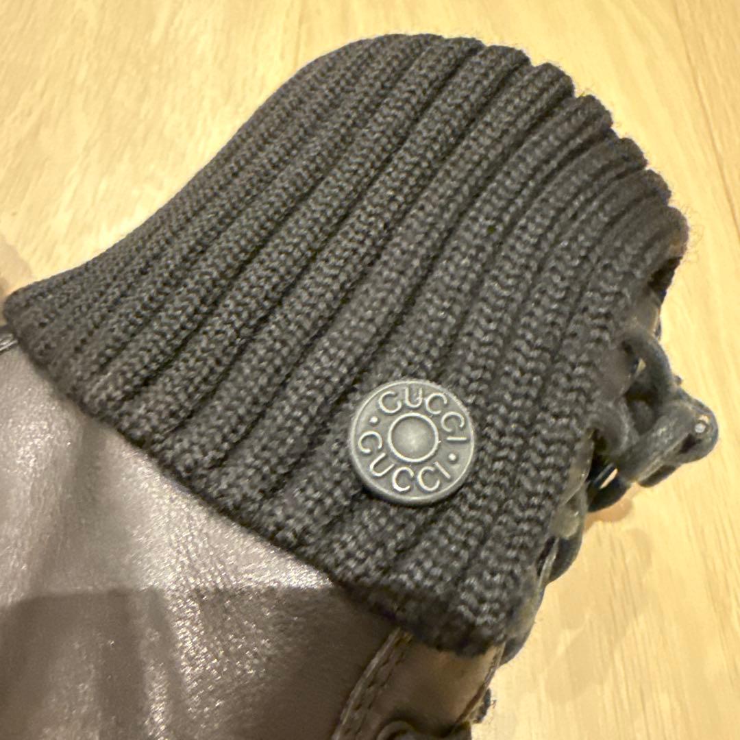 GUCCI レディース　ショートブーツ　レザー&ニット　ブラック　36.5