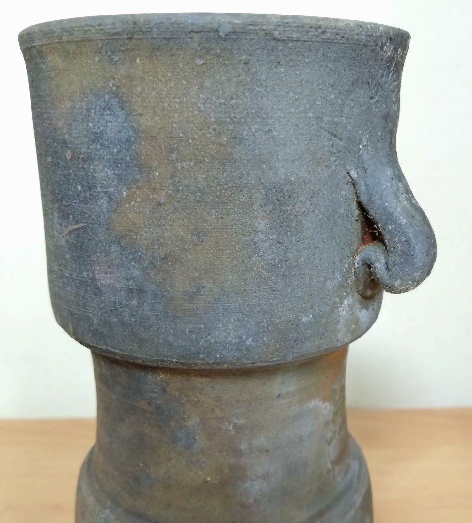 矢部篤郎作　備前焼窯変耳付花入　備前花入　山本陶秀　人間国宝　花器