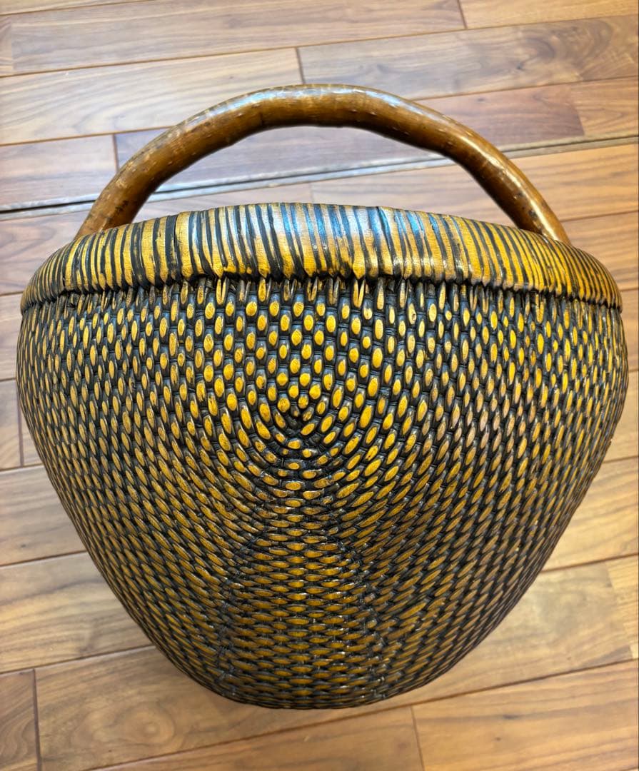 アジアン家具 天然素材バスケット 木製ハンドル