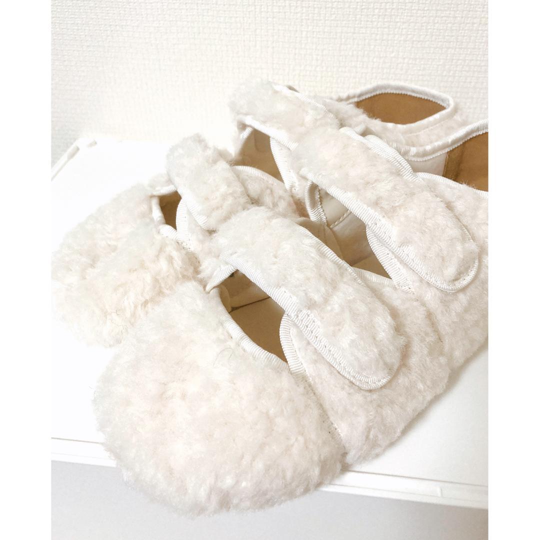 merry jenny 新品 ホワイト Mサイズ フェイクファーベルクロシューズ