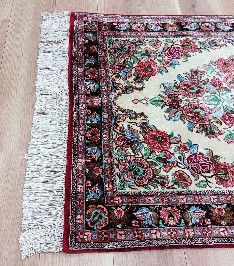 Y3349 高級ペルシャ絨毯 クム産 シルク100% 手織り 保証書付