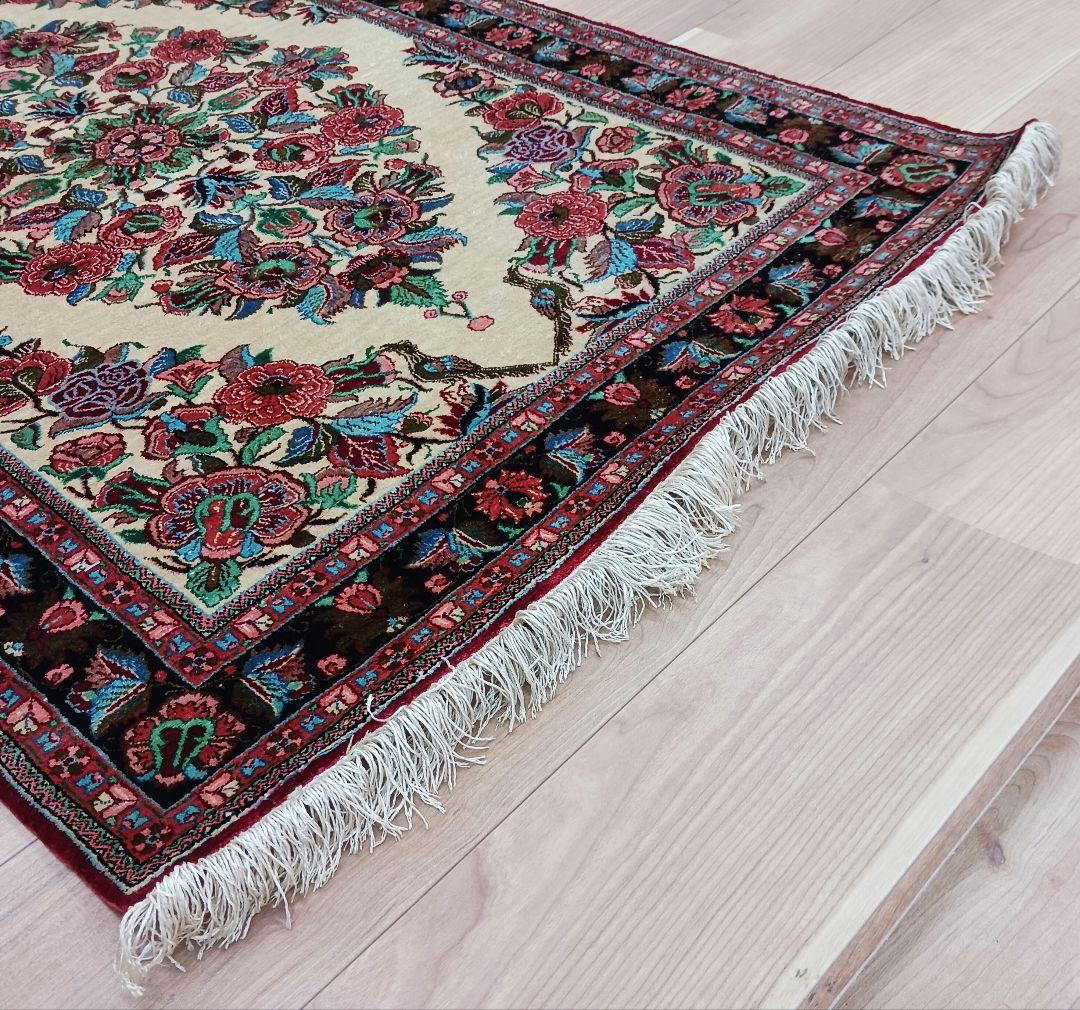 Y3349 高級ペルシャ絨毯 クム産 シルク100% 手織り 保証書付