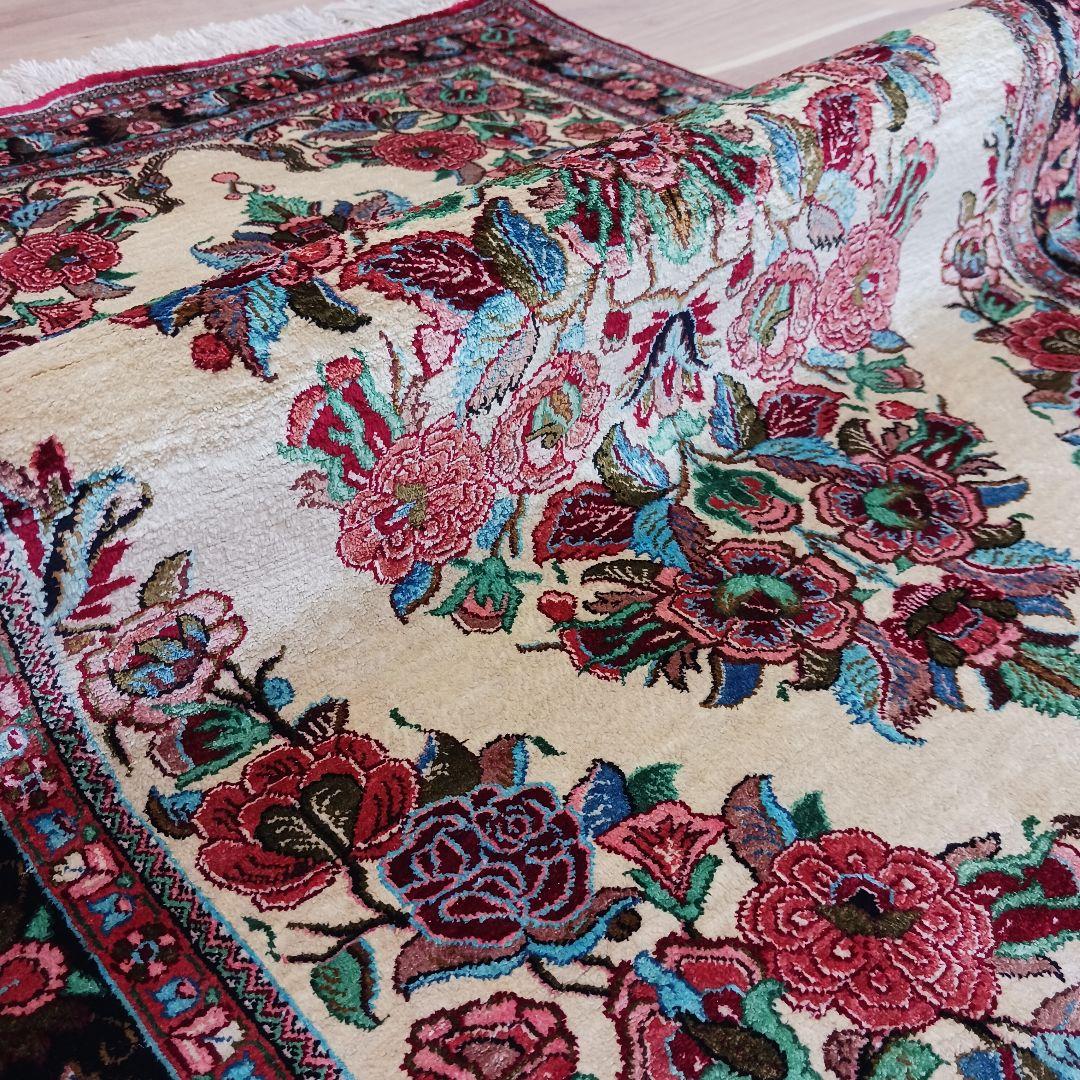 Y3349 高級ペルシャ絨毯 クム産 シルク100% 手織り 保証書付