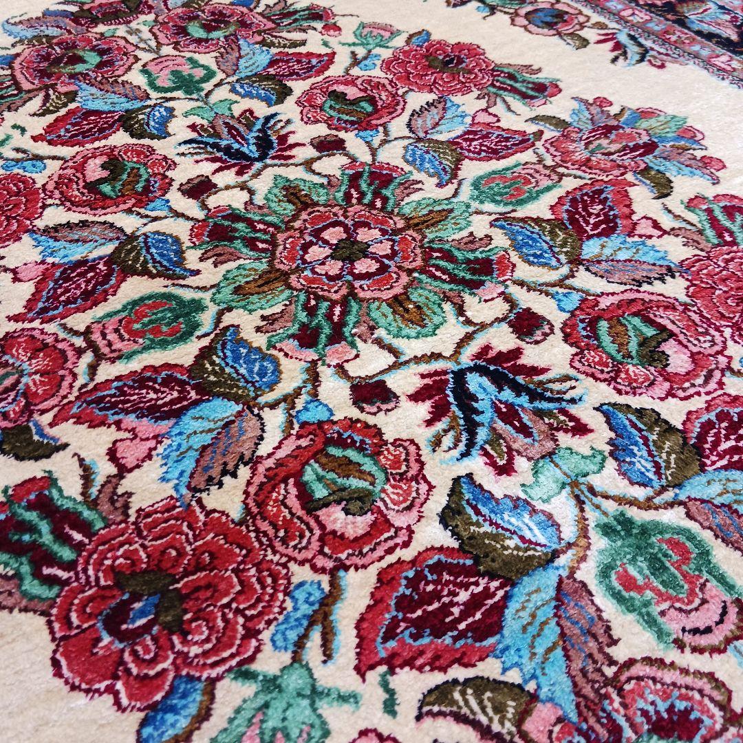 Y3349 高級ペルシャ絨毯 クム産 シルク100% 手織り 保証書付