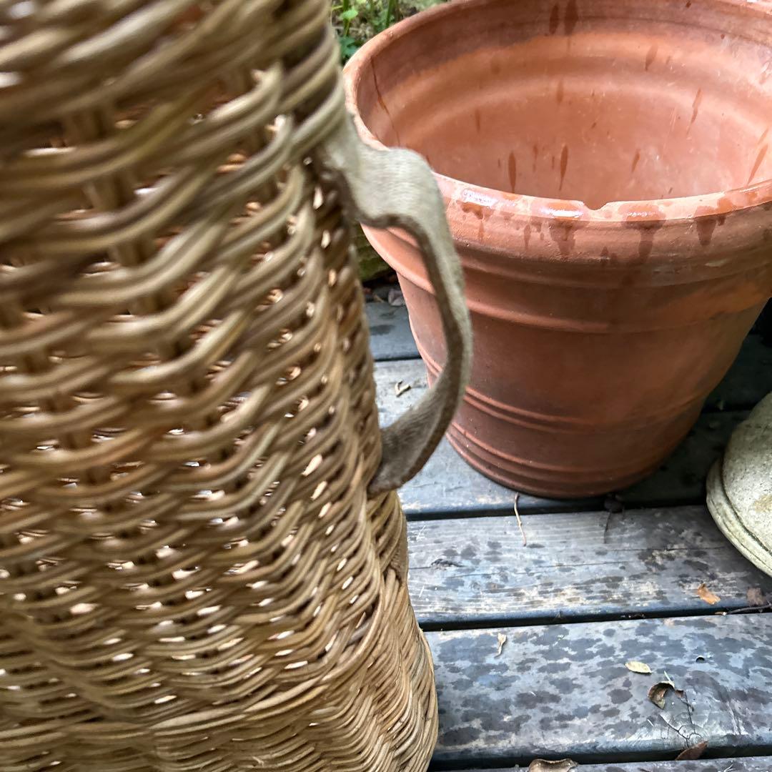 稀少ヴィンテージドイツ/スイス 籐バスケット/バスケットケース　枝飾り付き