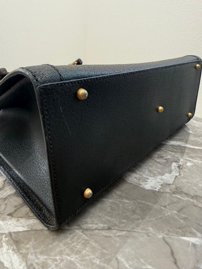 美品GUCCI グッチ バンブー ダイアナ ハンドバッグ レザー　黒 ブラック