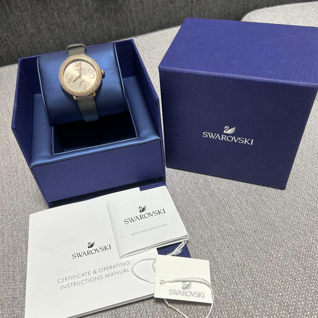 【美品】Swarovski スワロフスキー腕時計グレー レザー