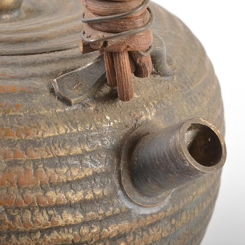 煎茶道具　金僲堂造　黄銅　柚子肌　線文　湯沸し　急須　D　R6186