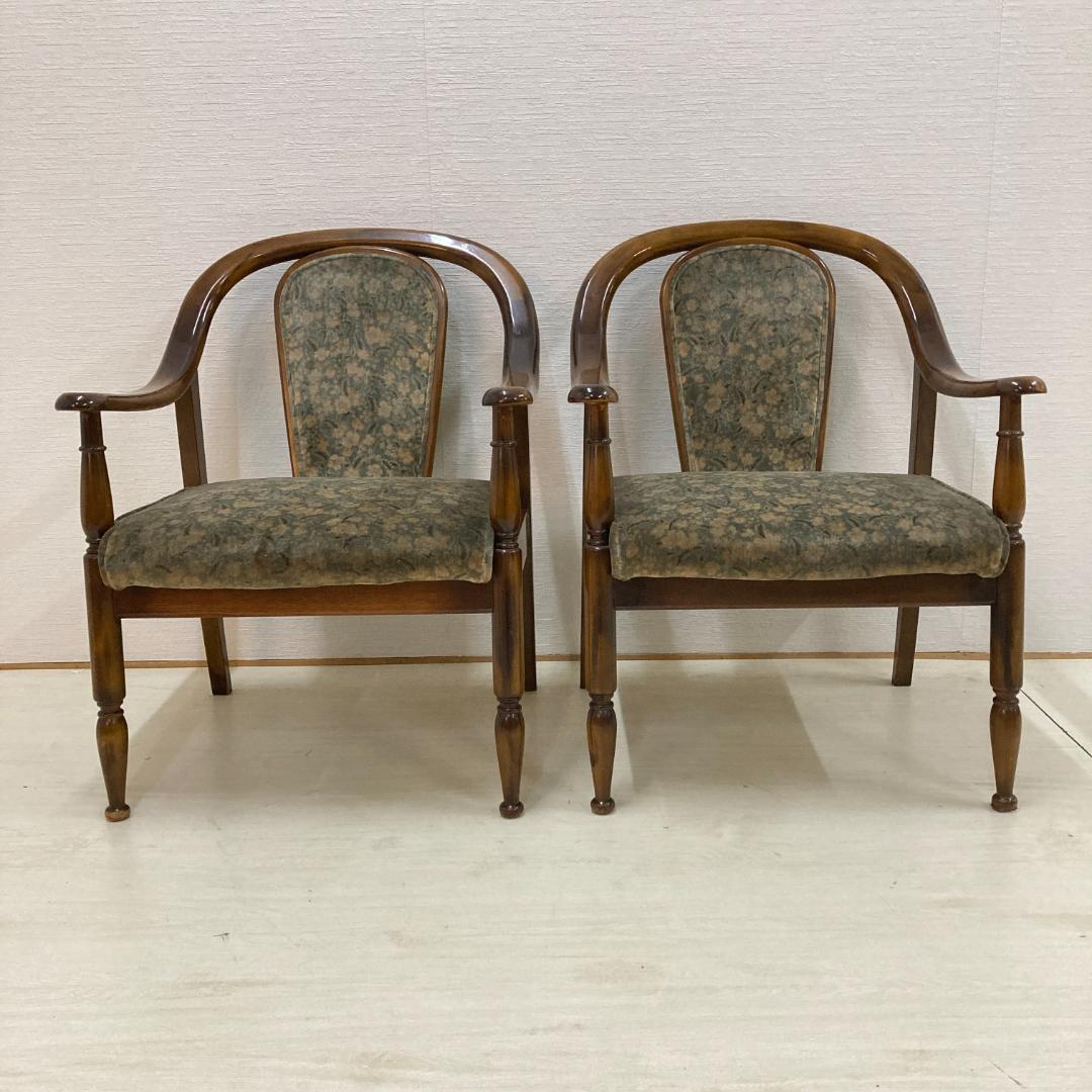 【オールドカリモク】コロニアル　一人掛けソファ　シングルソファ　椅子　２脚セット