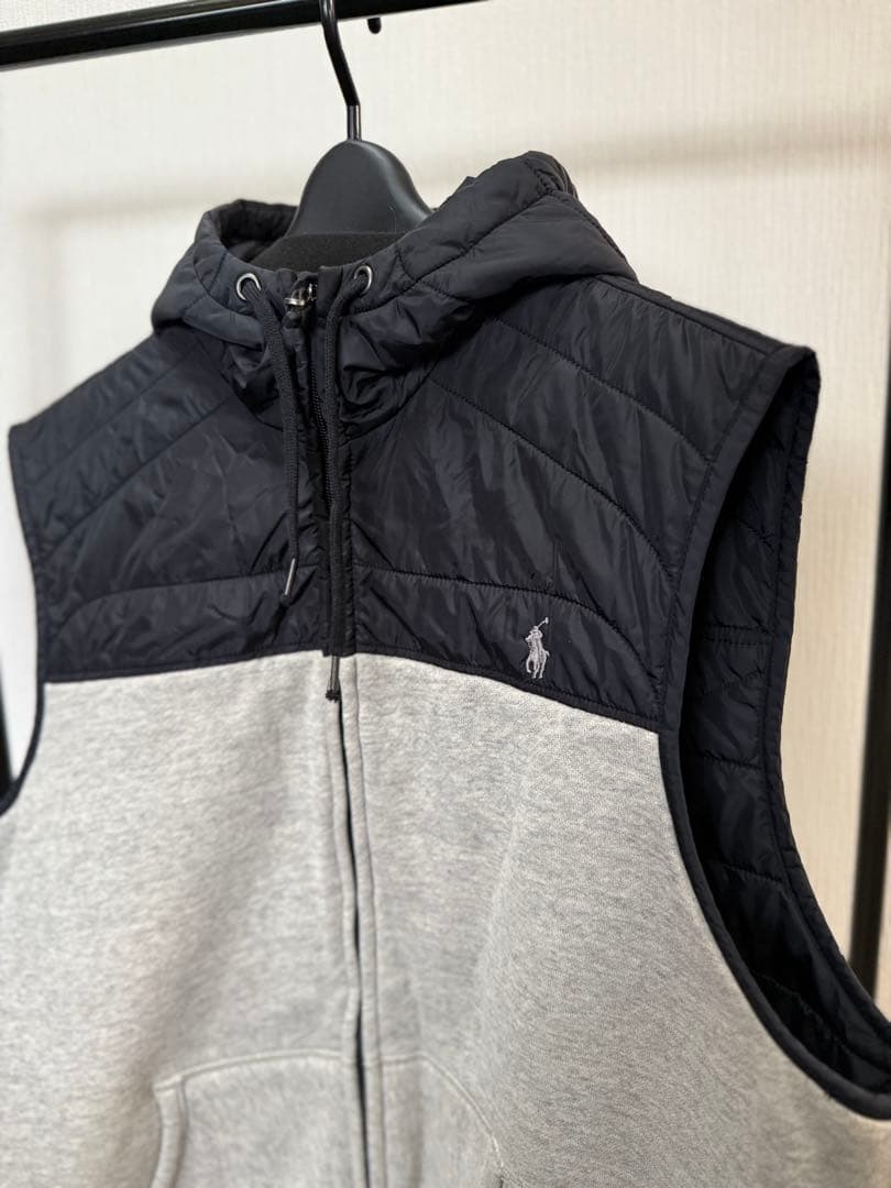 お値下POLO Ralph Laurenフード付中綿ベスト グレー✖️ブラック美品