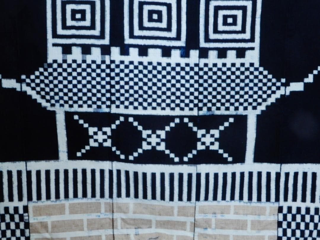 木綿・古布・明治期・手織り藍染・久留米絣・ビルヂング・5巾・一部草木染絣