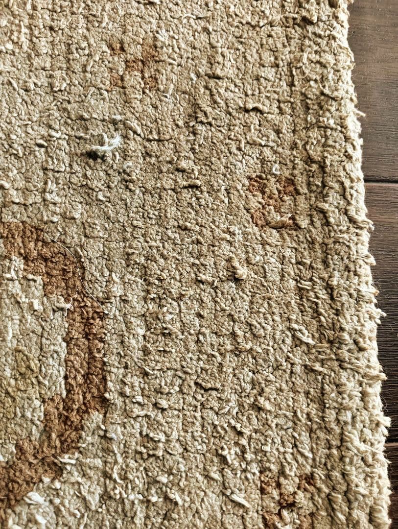 アンティーク緞通　苔色の古びた緞通のラグ　赤穂　堺　鍋島　屋敷　大正ロマン