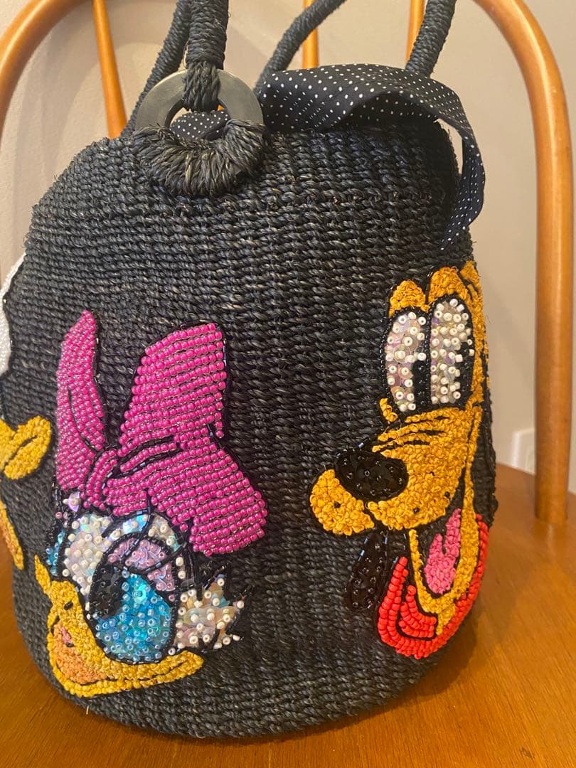 【未使用品】BEAMS BOY ディズニー　ビーズ刺繍 かごバッグ 黒