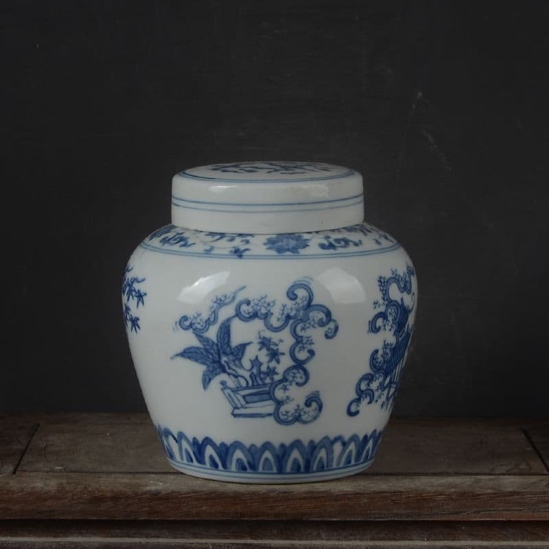 手画青花嬰児戯紋天の字壺 景徳鎮 陶磁器 装飾品 現代工芸品 美術品 置物