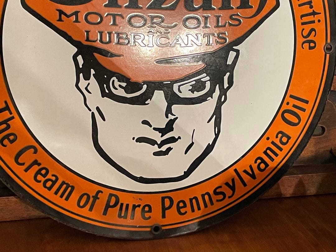 シ*ン様 40s USAビンテージ 琺瑯看板Oilzum モーターオイル広告プレ