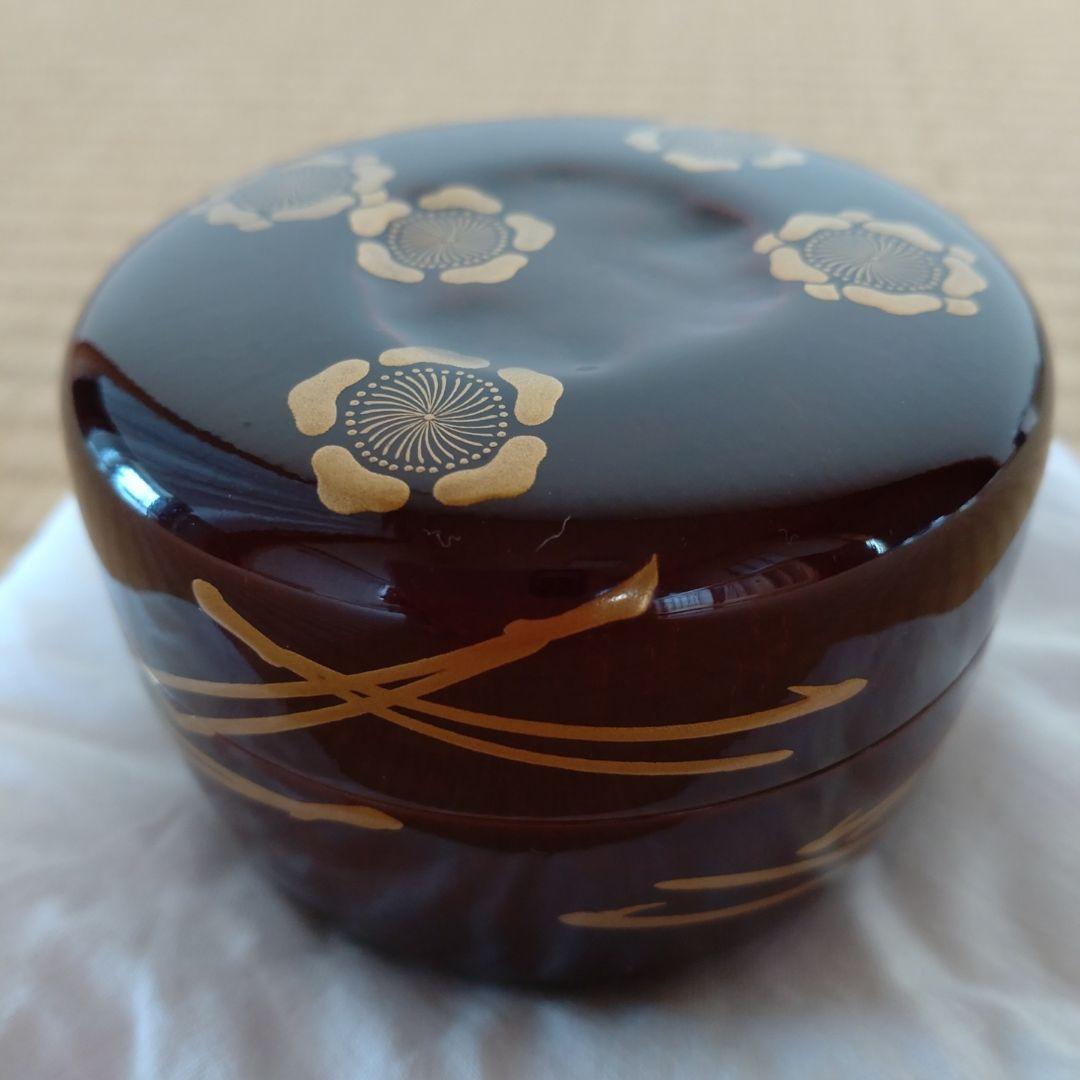 竹平棗　梅松絵　鵬雲斎お家元好　鵬雲斎お家元花押在判・箱書　正玄造　共箱　外箱付