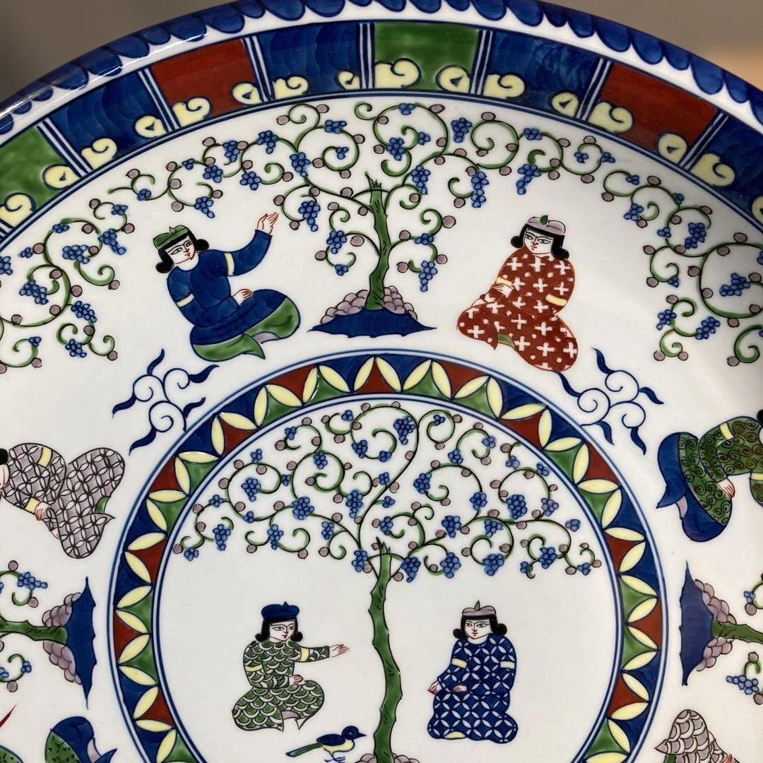 【源右衛門】古伊万里の伝統　名窯　舘林源右衛門作　染錦ミナイ手樹下美人図　特大皿