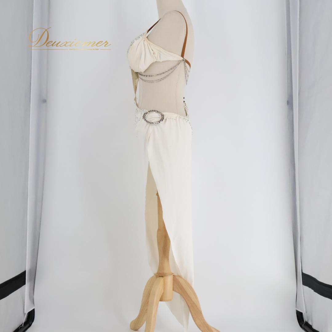 【社交ダンス衣装】ホワイト ラテン ドレス ワンピース 白 無地 上品 綺麗