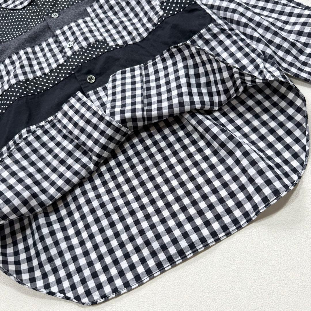美品　ブラックコムデギャルソン　ラウンドカラー　パッチワーク　チェック　ドット