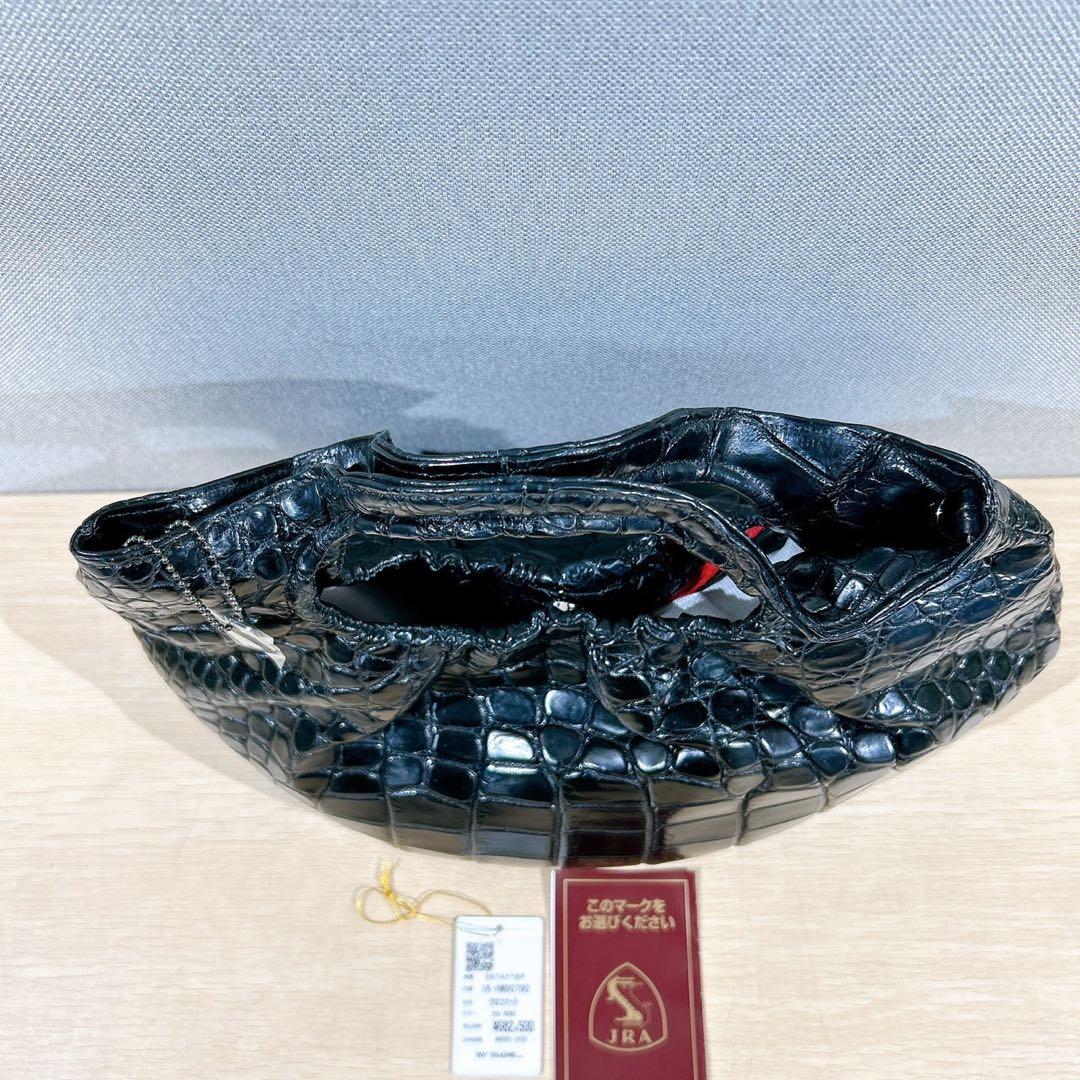 ★JRA認定 リアルクロコダイル マットクロコ ハンドバッグ センター取り 鰐革