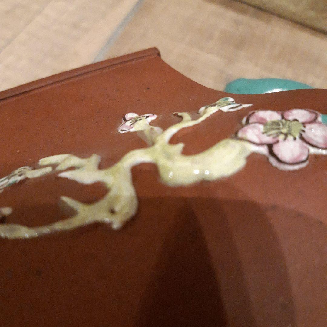 唐物　宜興紫砂　色絵花文　朱泥急須　単孔口　煎茶道具 ヴィンテージ 中国茶器