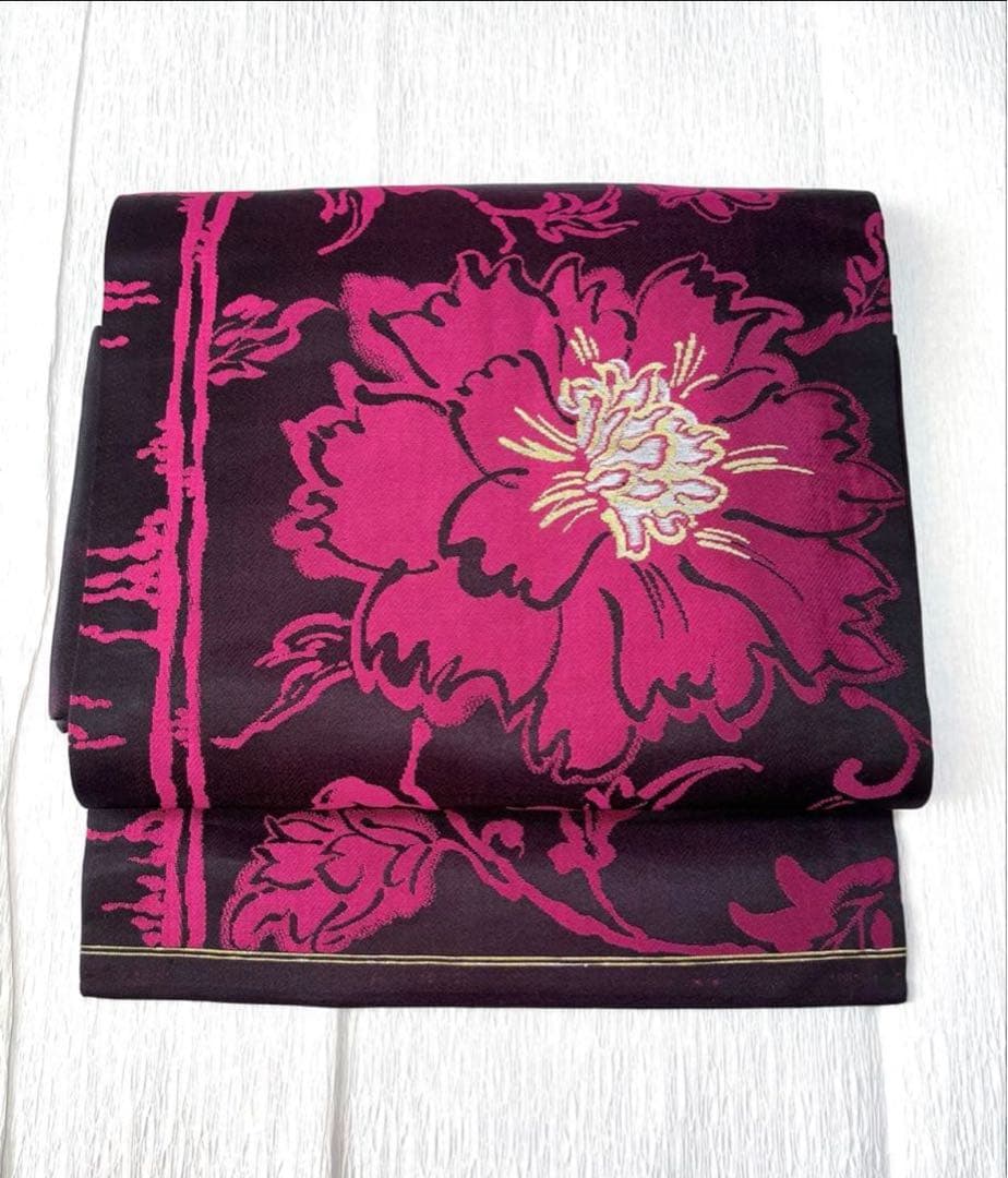 【超超美品】ほぼ新品 名古屋帯 大正ロマン アンティーク マゼンダ 花柄 正絹