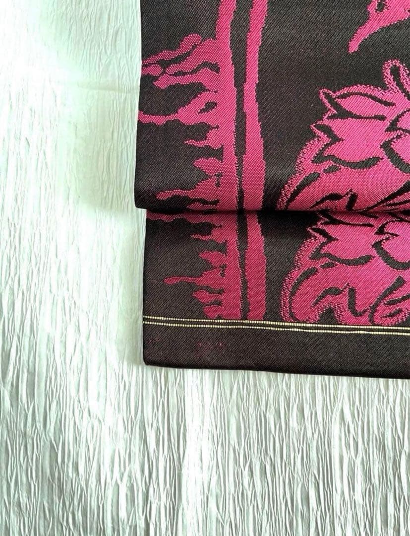 【超超美品】ほぼ新品 名古屋帯 大正ロマン アンティーク マゼンダ 花柄 正絹