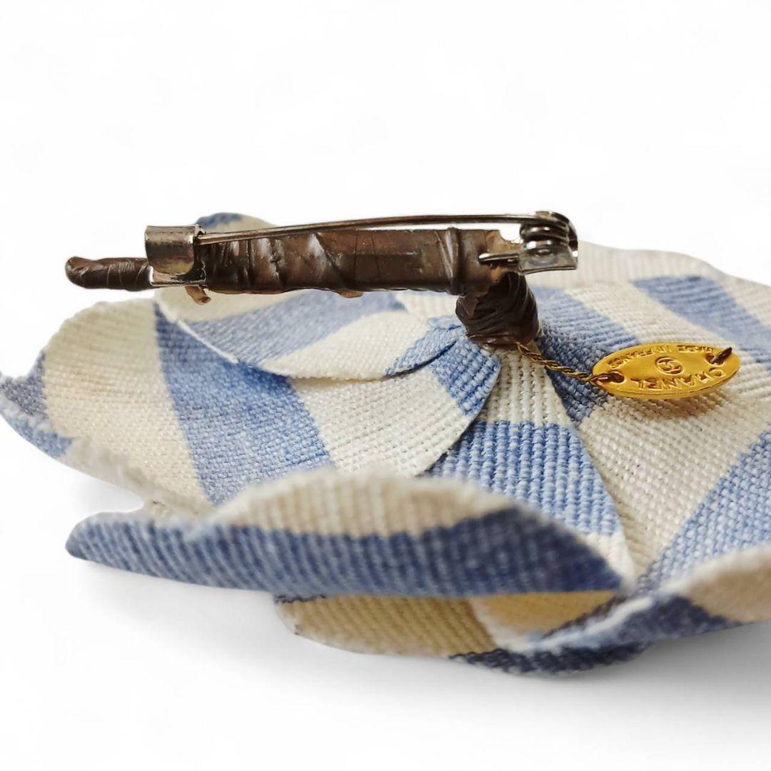 CHANEL シャネル ブローチ コサージュ デニム カメリア ボーダー