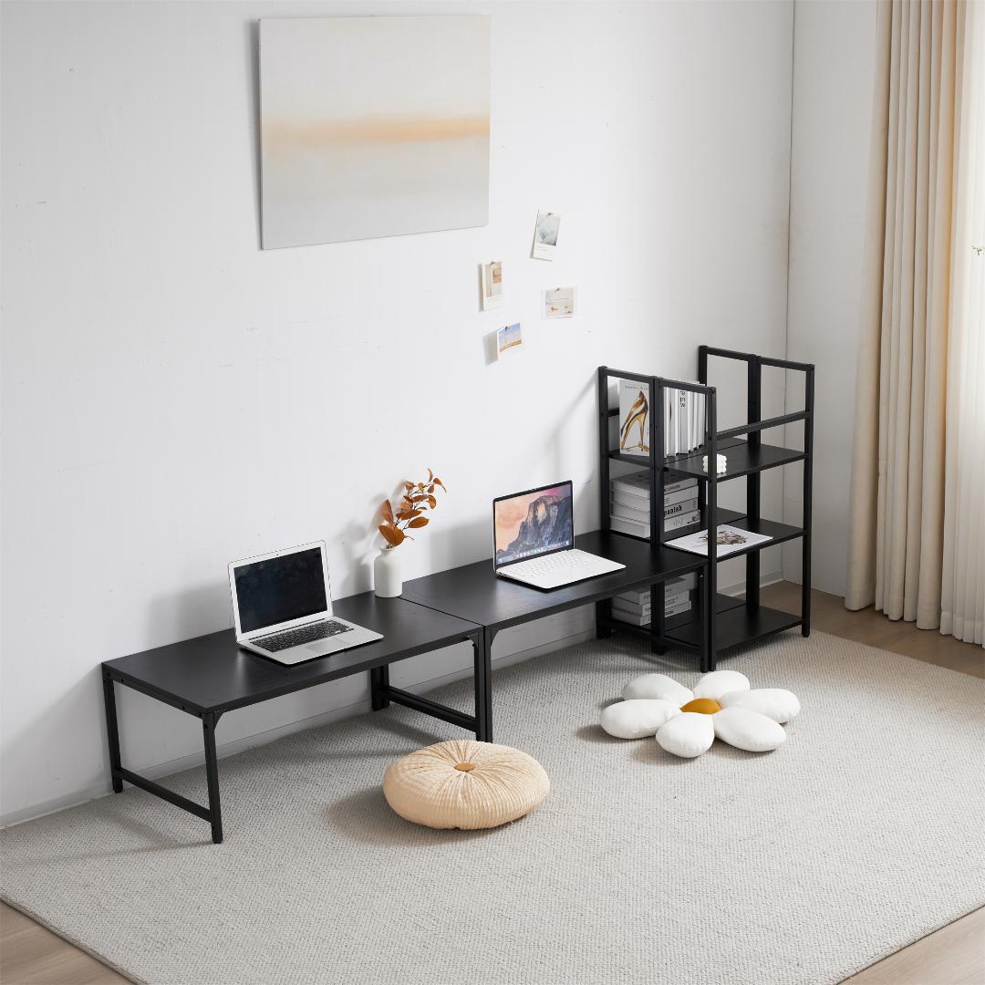 【新品】ブラック パソコンデスク ラック付き 木製 学習デスク