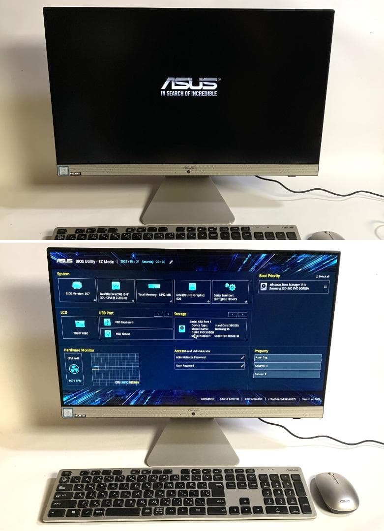 ASUS SSD500GB/Win11 24H2/21.5型 V222U 良品