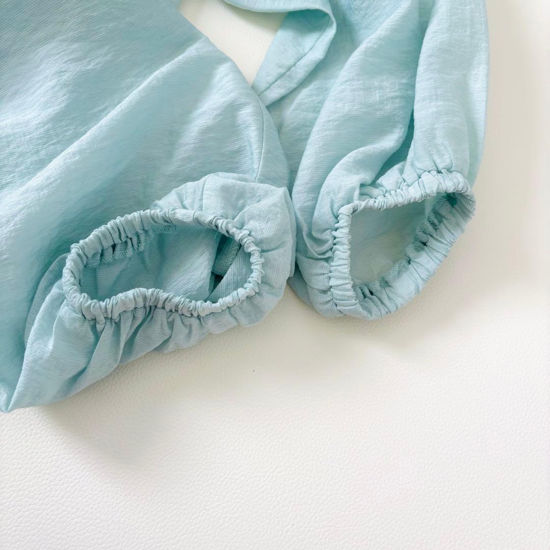 新品　La boutique BonBonギャザーフリルリボンブラウス　グリーン