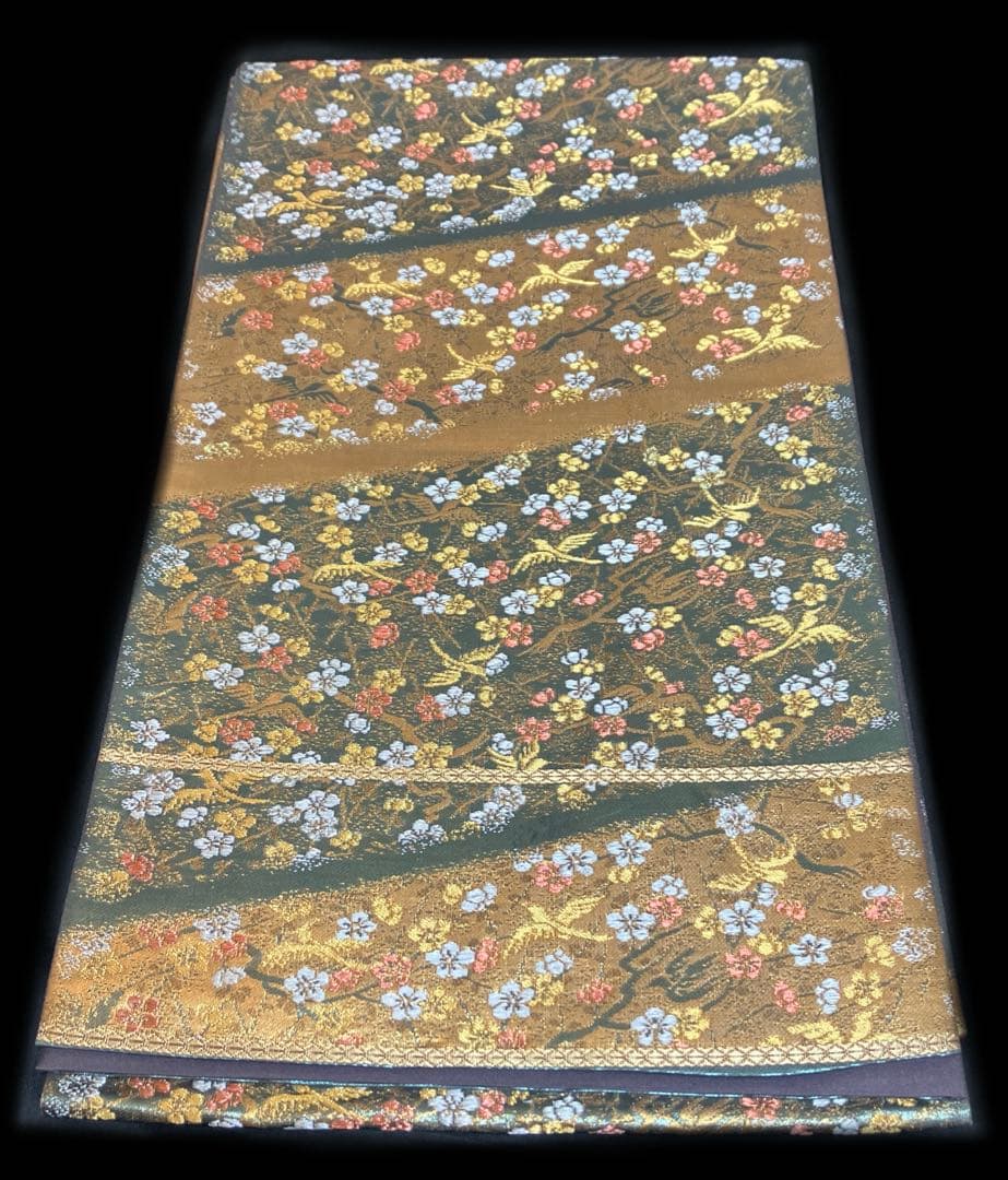 袋帯　ワンタッチ作り帯　マジックテープ　二重太鼓　付け帯　金蘭　花鳥紋