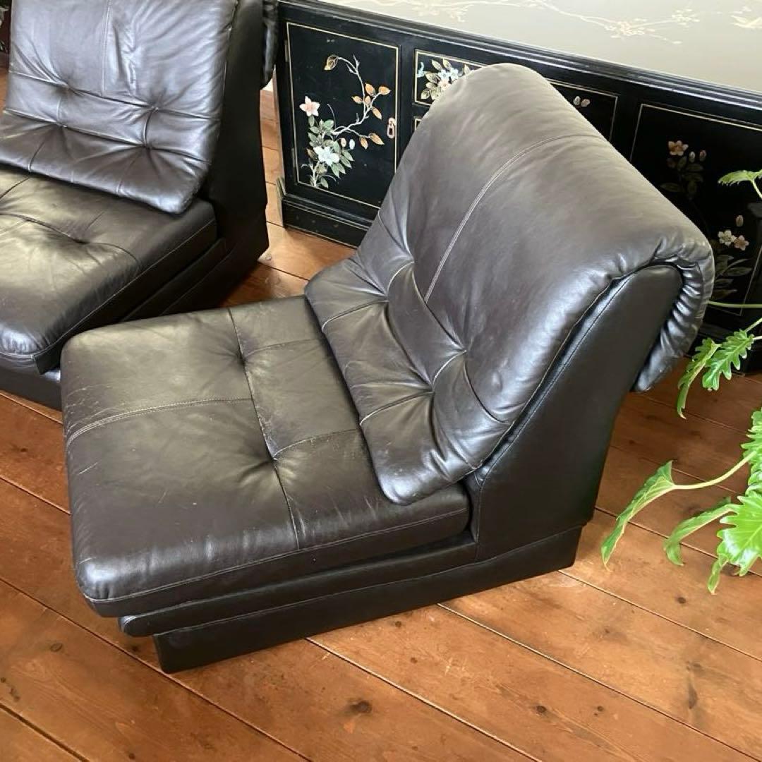 カリモク1人掛けソファー ブラック 革製品 中古家具 昭和レトロ