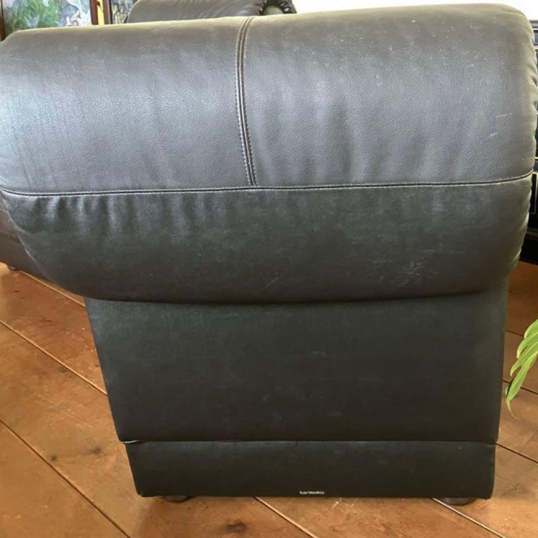 カリモク1人掛けソファー ブラック 革製品 中古家具 昭和レトロ