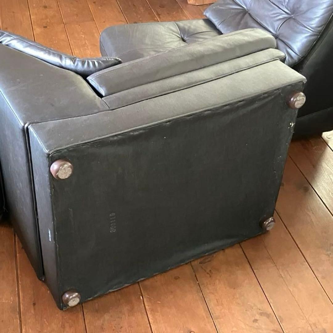 カリモク1人掛けソファー ブラック 革製品 中古家具 昭和レトロ