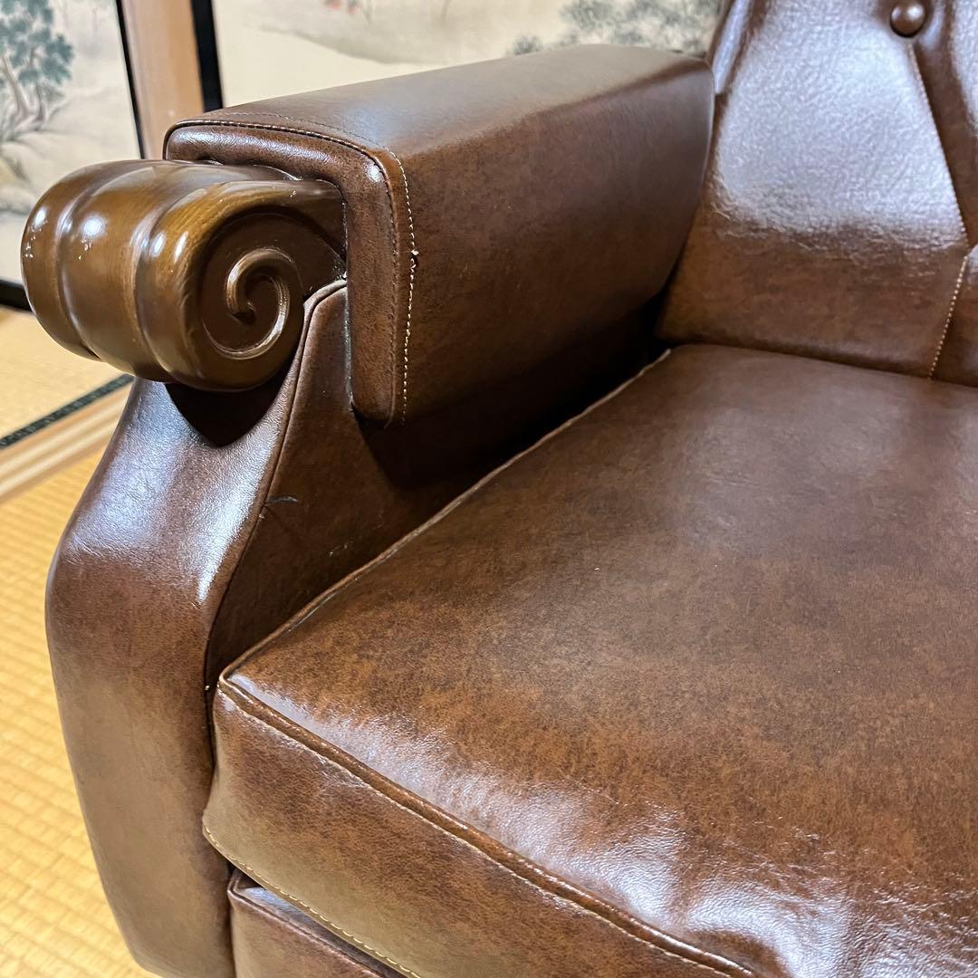 2/15まで！　昭和レトロ　ブラウン　合皮3人掛けソファー