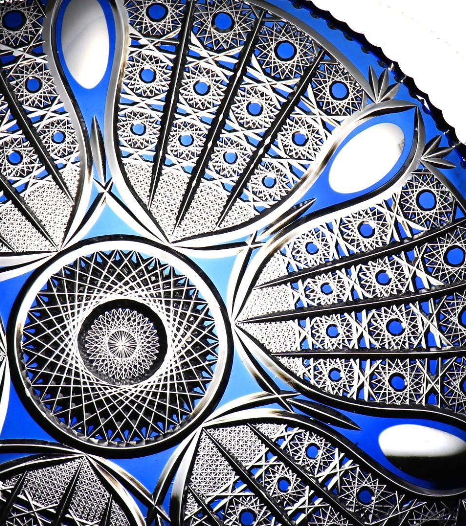 オールド・バカラ 青色装飾 2kg33.5cm プレート 特大皿 アンティーク