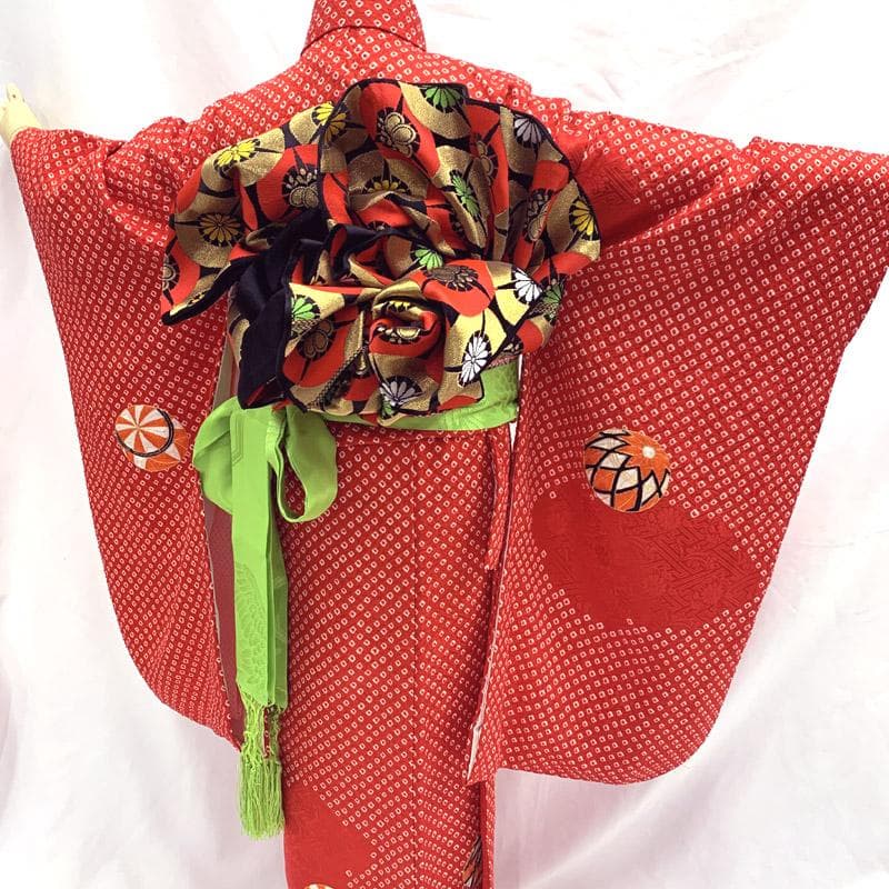 510ag13小物類,筥迫末広 ■七五三 七歳 女児総絞り着物&長襦袢刺繍手鞠■