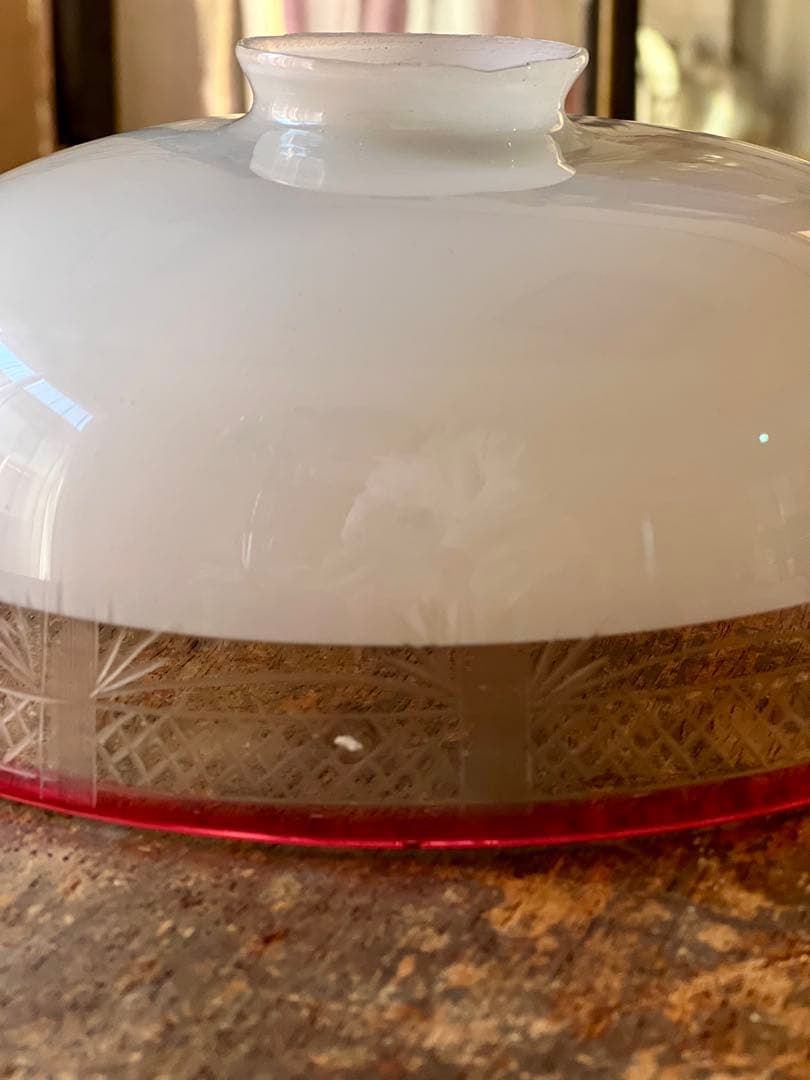 大正ロマン　切子縁赤電笠　和ガラス　灯り　照明　アンティーク　古道具