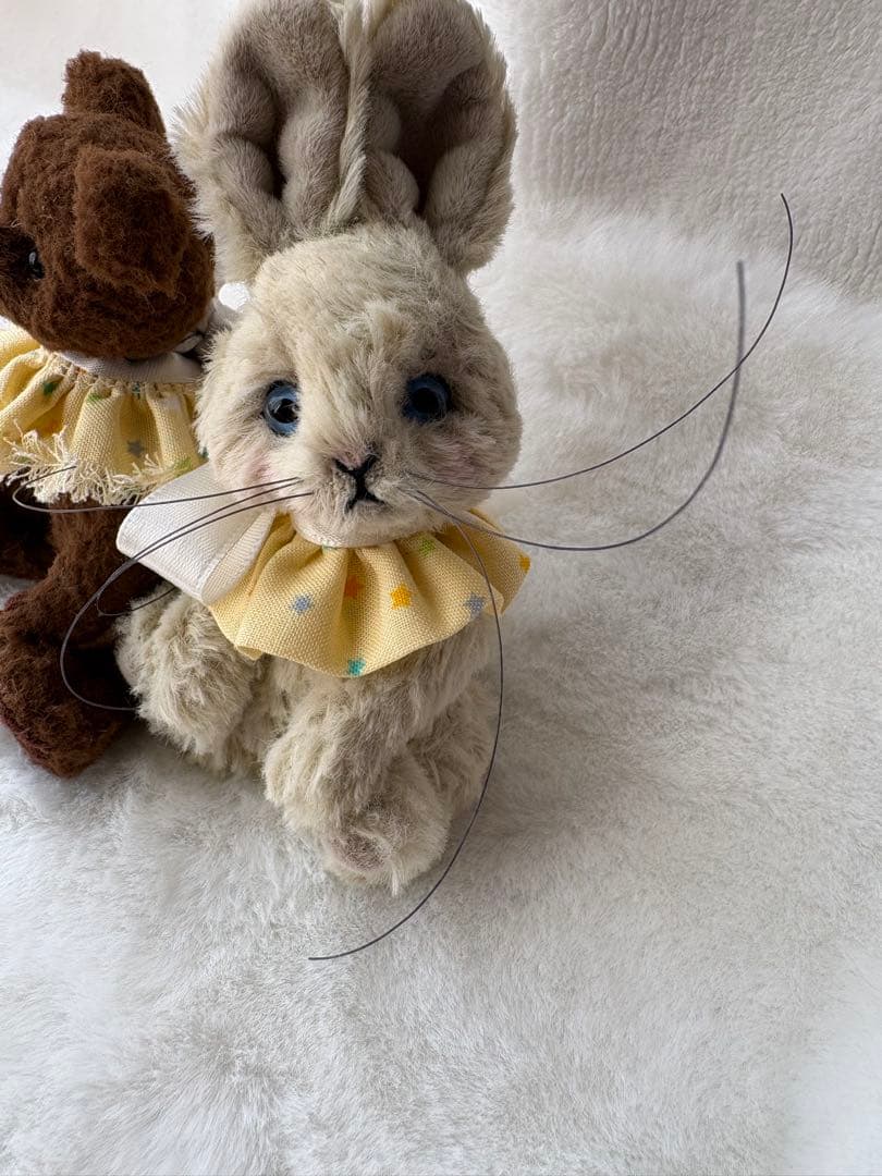テディベア くま うさぎハンドメイド ミニチュア アンティーク風 2体セット