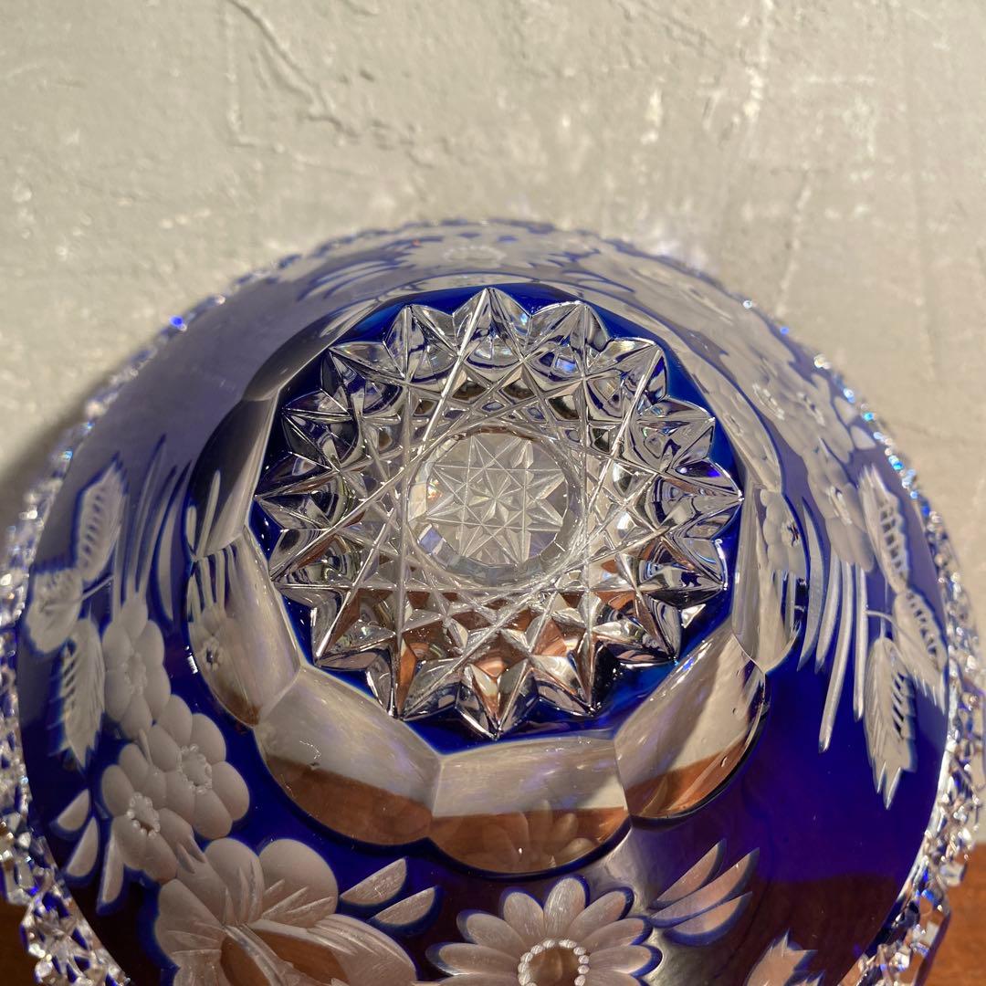 マイセンクリスタル Meissen 切子硝子 ボウル 深皿 色被せ 美品