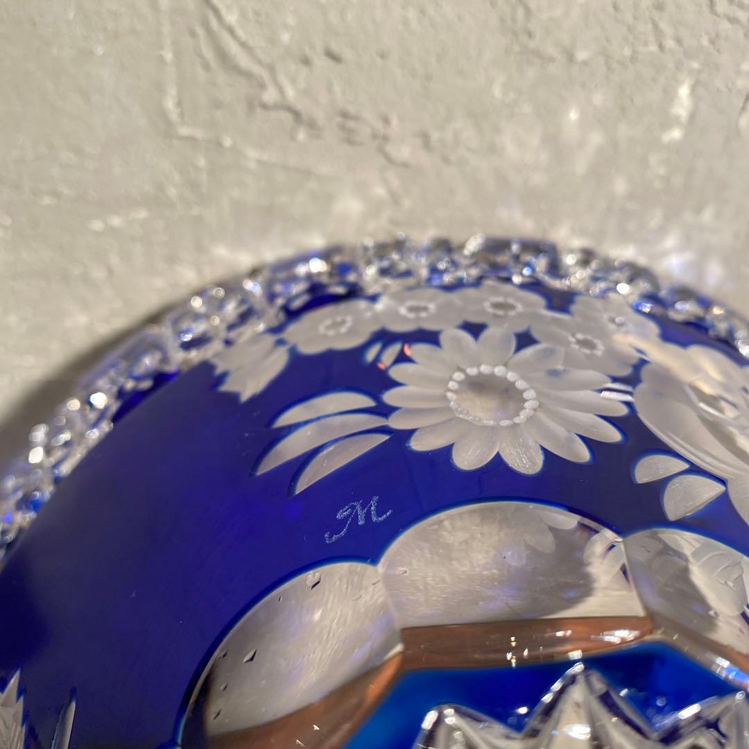 マイセンクリスタル Meissen 切子硝子 ボウル 深皿 色被せ 美品