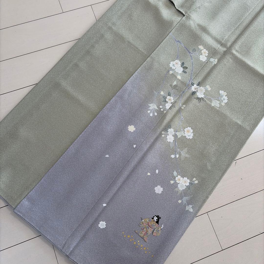 u*位様 ■E5809■未使用品■正絹■若芽色　加賀友禅　刺繍　袷　訪問着■丈1