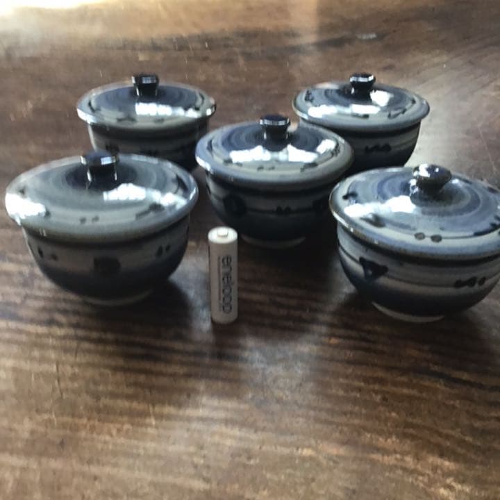 熊野古青　染付福の神　湯呑五客　九谷焼