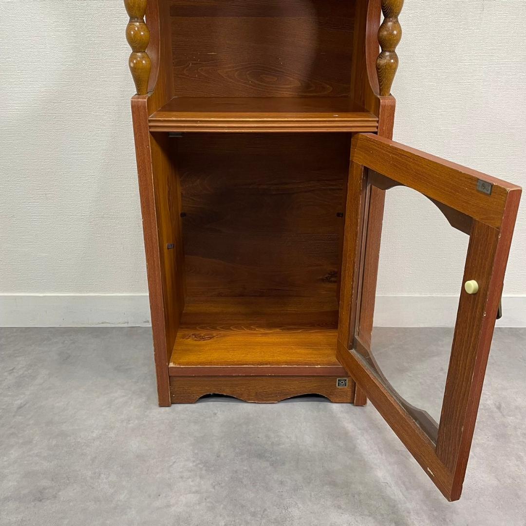 ヴィンテージ 木製 電話台 ガラス扉 キャビネット 飾り棚 花台 収納棚 レトロ