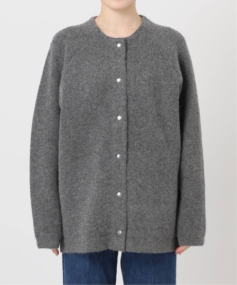 simplicite ２層スムース編みロングカーディガン　グレーピンクフォックス