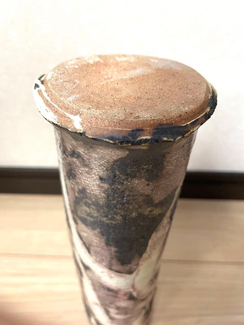 益子焼 筒花生 三宅洋司 造 四方桟 真田紐 花瓶 花生 花活