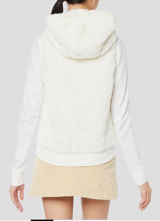 ◆Callaway キャロウェイ フラワージャガード ファーフードベスト　白◆