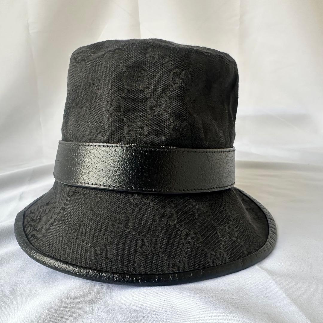 グッチ ハット メンズ ダブルG付き GGキャンバス バケットハット ブラック